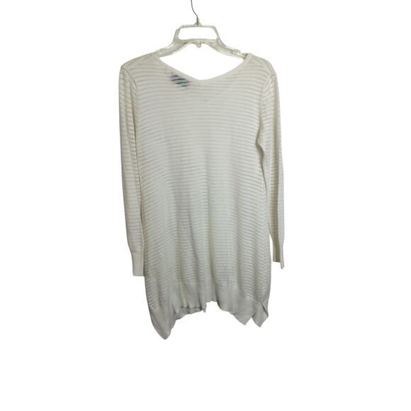 4279)Patricia Luca Long Sleeve Pullover Stripe Ribbed Semi Sheer Tunic Sweater M - Picture 2 of 7